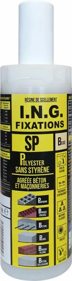 Scellement Par Injection : Cartouche Résine Méthacrylate ING SP - Sans Styrène