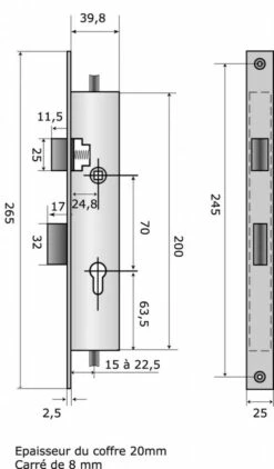 Serrure Pour Menuiserie Métallique : 3 Points - 1 Latéral + Haut Et Bas - Pêne Dormant Et 1/2 Tour -SETIN Boutique SET 70783